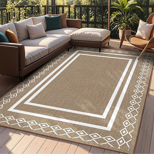 Outdoor Patio Rug, Outside Rectangular Carpet, Moroccan Geometric Rugs, Washable Large Indoor Outdoor Rug Mats for RV, Picnic, Backyard, Deck, Balcony, Porch, Beach 5'x8'