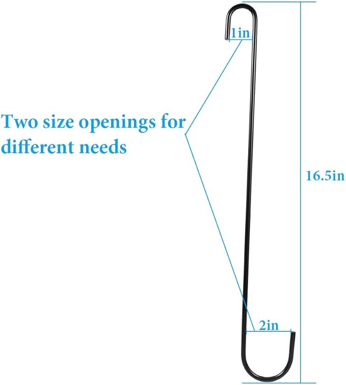 Vindar 4 Pack 16.5 Inches Bird Feeder Hook Extra Large S Hooks Heavy Duty Hooks Hangers for Tree Branch, Bird Feeder, Hummingbirds Feeders, Bird House, Office, Wind Chimes, Lanterns, Gardening Tools