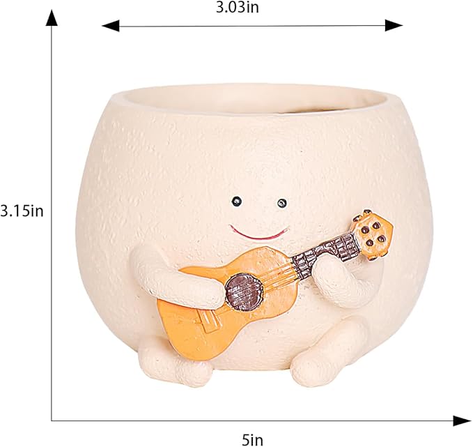 Face Planter Pots for Indoor Plants Cute Guitar Plant Pot, Smiley Face Flower Pots Succulents Planter Gift Ideal for Mother and Christmas (S)