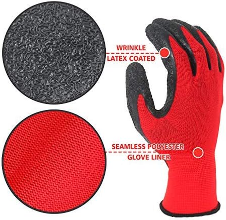 Evridwear Crinkle Latex Rubber Hand Coated Safety Work Gloves for Men Women General Multi Use Construction Warehouse Gardening Assembly Landscaping (XS-Size) Red 120 Pairs Pack