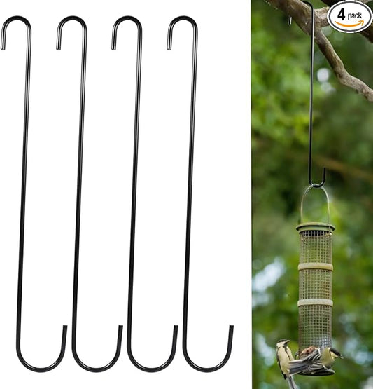 Vindar 4 Pack 16.5 Inches Bird Feeder Hook Extra Large S Hooks Heavy Duty Hooks Hangers for Tree Branch, Bird Feeder, Hummingbirds Feeders, Bird House, Office, Wind Chimes, Lanterns, Gardening Tools