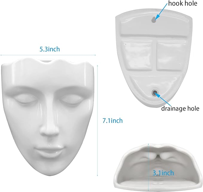 Face Vase,Ceramic Female Form Vase,Modern Sculpture White Planter Pot,Human Face Dried Flower Shaped Vase,Wall Hanging Plant Pot for Home Decor Centerpieces, Office or Outdoor Hanging Decor