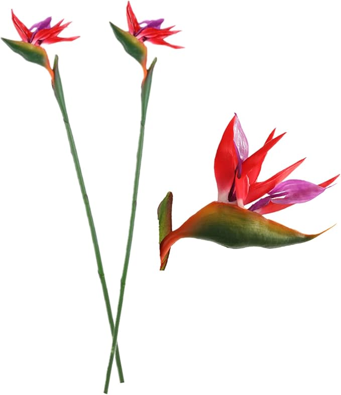 Large Bird of Paradise 32 Inch Permanent Flower,Flower stem 0.3 Inch,Flower Part is Made of Soft Rubber PU,Artificial Flower Plants Flower Arrangement for Home Office 2 Pcs (Red)
