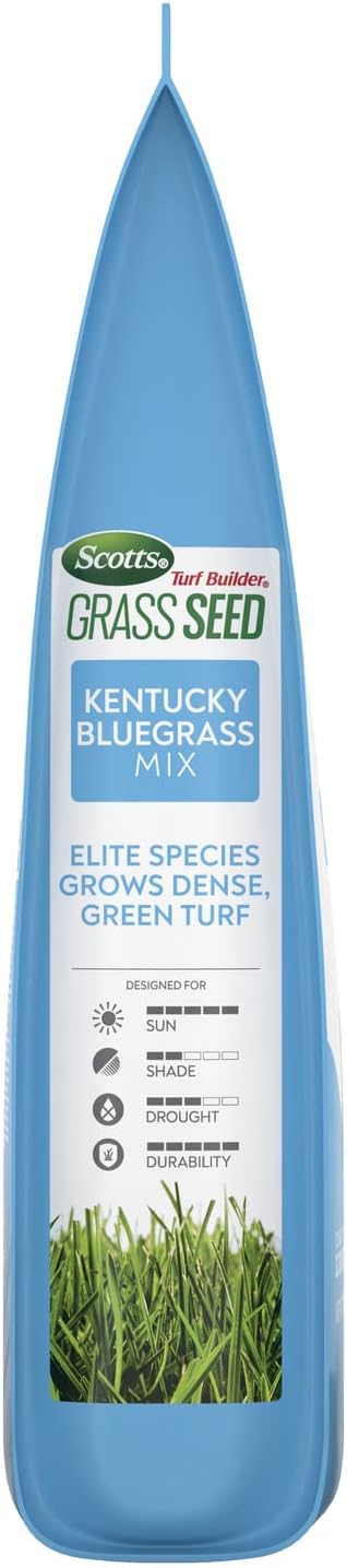 Scotts Turf Builder Grass Seed Kentucky Bluegrass Mix with Fertilizer and Soil Improver, Grows Dense, Green Turf, 5.6 lbs.
