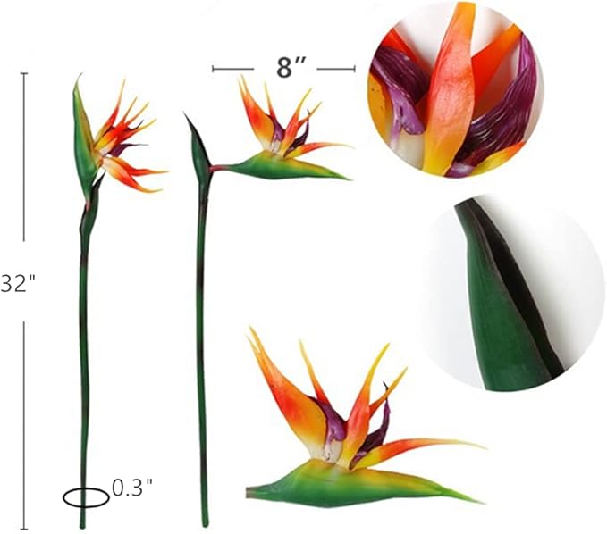 Large Bird of Paradise 32 Inch Permanent Flower,Flower stem 0.3 Inch,Flower Part is Made of Soft Rubber PU,Artificial Flower Plants Flower Arrangement for Home Office 2 Pcs(Yellow)
