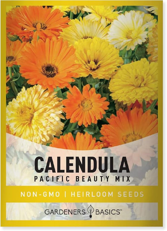 Gardeners Basics, Calendula Seeds for Planting (Pacific Beauty Mix) - Annual Flower Seeds Great for Cut Flower Gardens, Herbal Tea and for Medicinal Purposes, Open Pollinated Flower Seed
