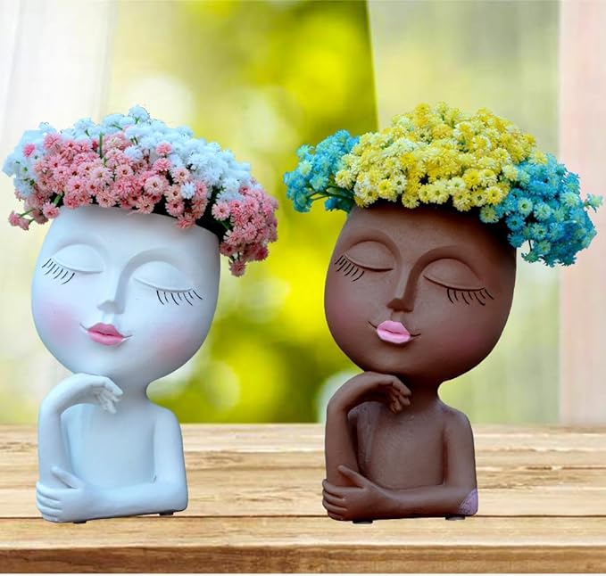 Face/ Head Planters, Women Face Small Plant/ Flower Pots with Drainage for Indoor Outdoor Succulents, White Vase Decor for Women Gifts(7 Inch)