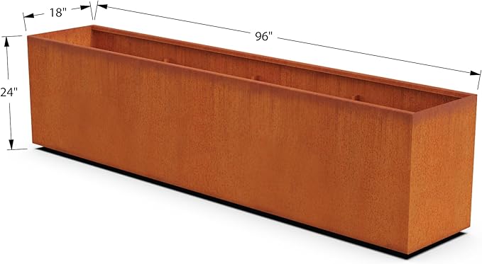 Extra Large Corten Steel Planter Box – 96"x18"x24" Rectangular Outdoor Metal Garden Bed | Heavy-Duty Rust Patina Planter for Outdoor Plants | Made in USA | Fully Assembled