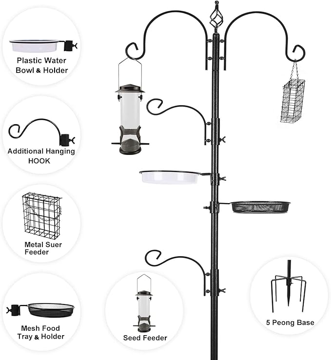 ERYTLLY Bird Feeding Station Kit Bird Feeder Pole Wild Bird Feeder Hanging Kit Planter Hanger Multi Feeder Hanging with Metal Suet Feeder Bird Bath for Attracting Wild Birds