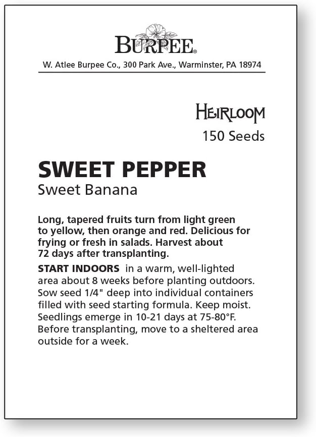 Burpee Sweet Banana Sweet Pepper Seeds 150 seeds