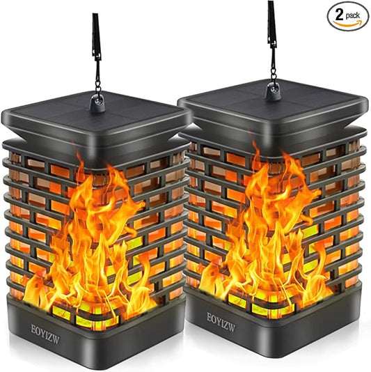 EOYIZW Solar Outdoor Lights 2 Pack- 99 LEDs Solar Lantern Flickering Flame Lights for Garden Decor- IP65 Waterproof Solar Garden Lights Decor for Halloween Patio Garden Yard Porch