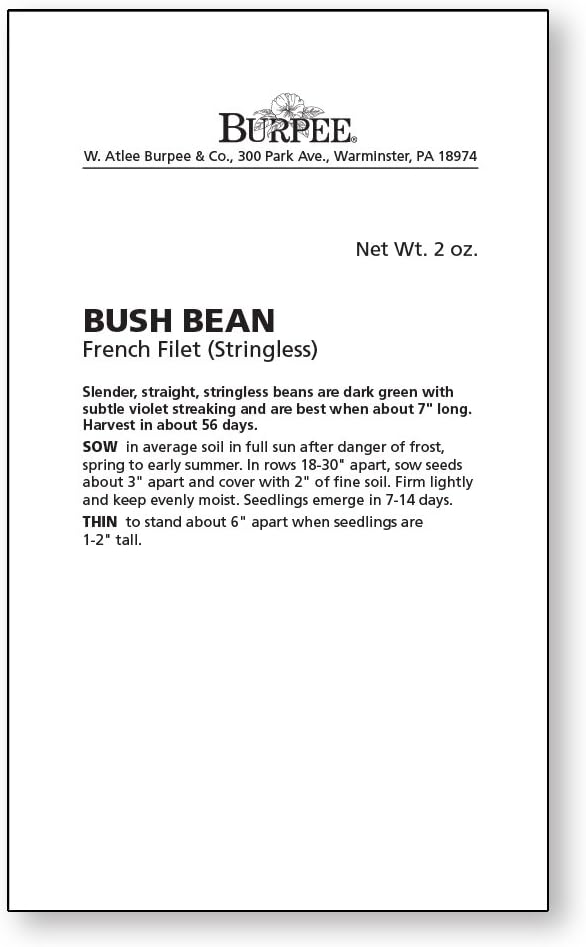 Burpee French Filet Bush Bean Seeds 2 ounces of seed