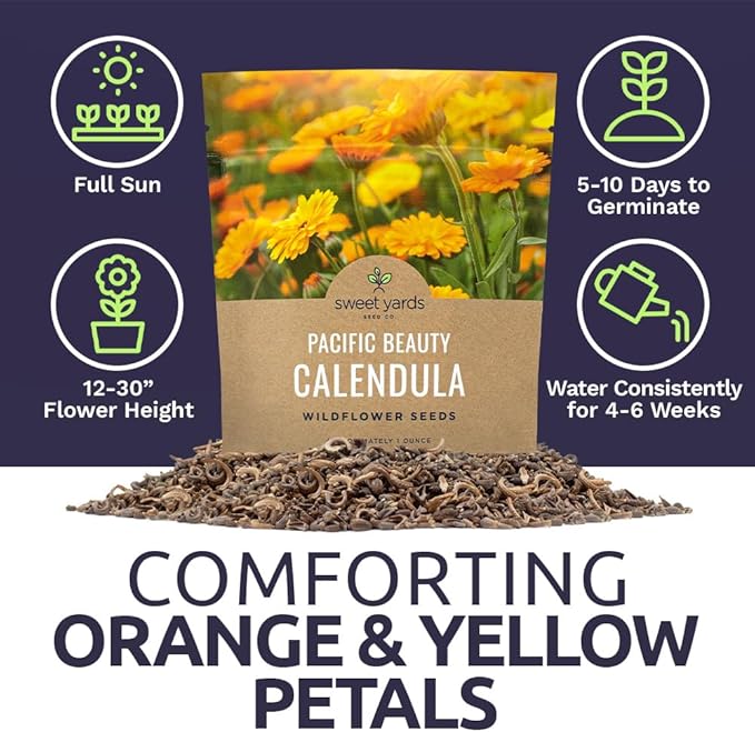 Calendula ‘Pacific Beauty Mix’ – Extra Large Packet – Over 3,000 Open Pollinated Non-GMO Wildflower Seeds – Calendula officinalis
