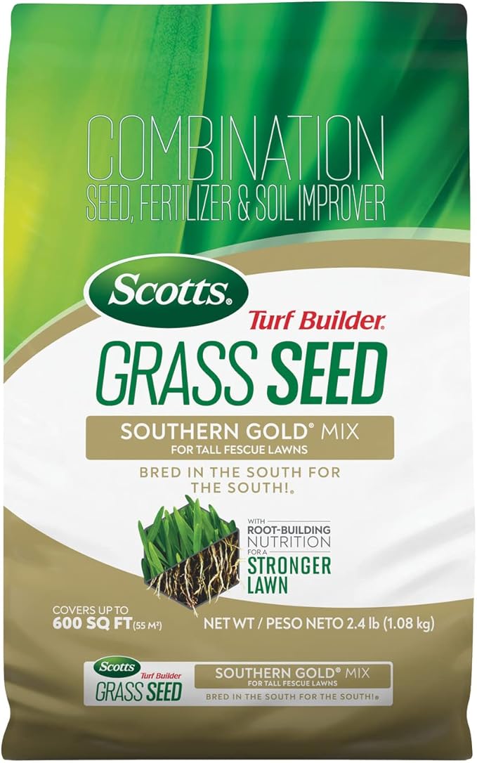 Scotts Turf Builder Grass Seed Southern Gold Mix for Tall Fescue Lawns with Fertilizer and Soil Improver, 2.4 lbs.