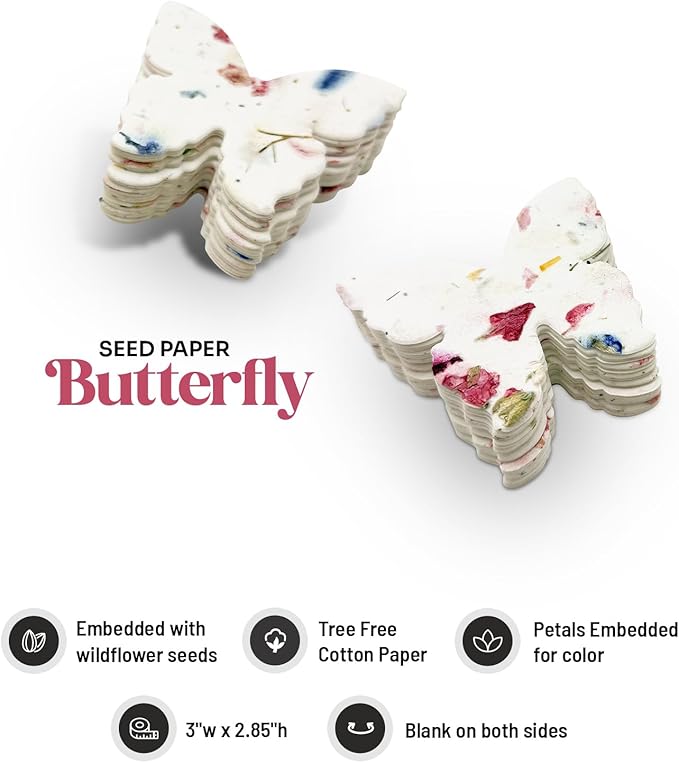50 pcs Large Pink Butterflies – Plantable Seed Paper for Weddings, Gifts, and Life Events (#17s)