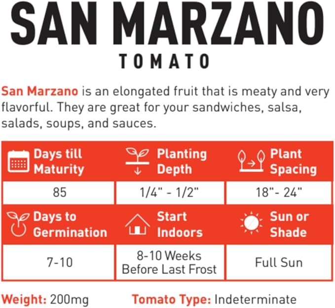 Gardeners Basics, San Marzano Tomato Seeds for Planting Heirloom Non-GMO Seeds for Home Garden Vegetables Makes a Great Gift for Gardening