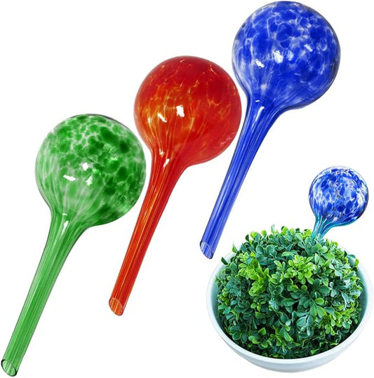 Evelots Plant Watering Globes (3 Pack) - Hand Blown Glass - Automatic Water Irrigation System - Indoor/Outdoor - Leave Your Home Worry Free