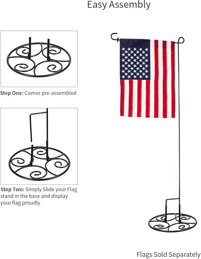Evergreen Flag Metal Elegant Scroll Stand Base | Sturdy 2 lbs Solid Steel | Black | Designed for Garden Flag Stands | 11 Inches Wide x 6 Inches High | Outdoor American Flags and Seasonal Holiday Decor