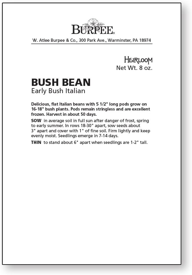 Burpee Early Italian Bush Bean Seeds 8 ounces of seed