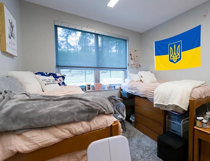 Double Sided Ukraine Trident Flag 2x3FT Ukrainian Coat of Arms National Polyester Banner With 2 Grommets Fade Resistant Vivid Color For Patriotic Festival Events Party Decoration