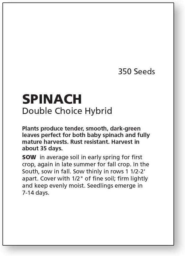 Burpee Double Choice Spinach Seeds 350 seeds