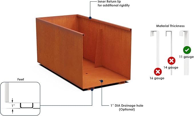 Extra Large Corten Steel Planter Box – 72"x18"x24" Rectangular Outdoor Metal Planter | Heavy Duty, Rust Patina Finish | Made in USA | Fully Assembled