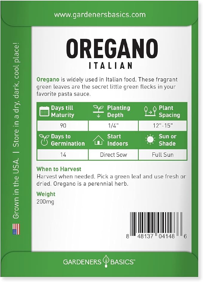 Gardeners Basics, Oregano Seeds for Planting Heirloom Non-GMO Herb Plant Seeds for Home Herb Garden Makes a Great Gift for Gardening