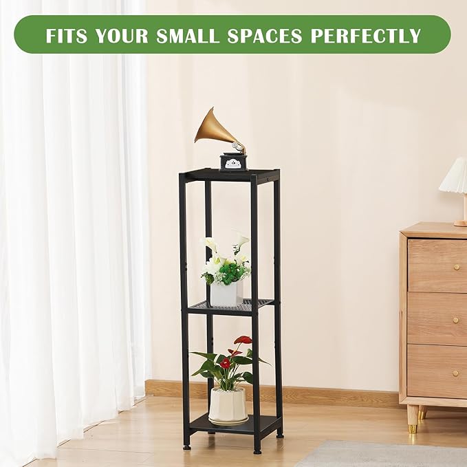Extra Tall Plant Stand Indoor,40 Inch Plant Stands,3 Tier Metal Plant Stand with Heavy Duty Wood and Metal Mesh Shelf,Black