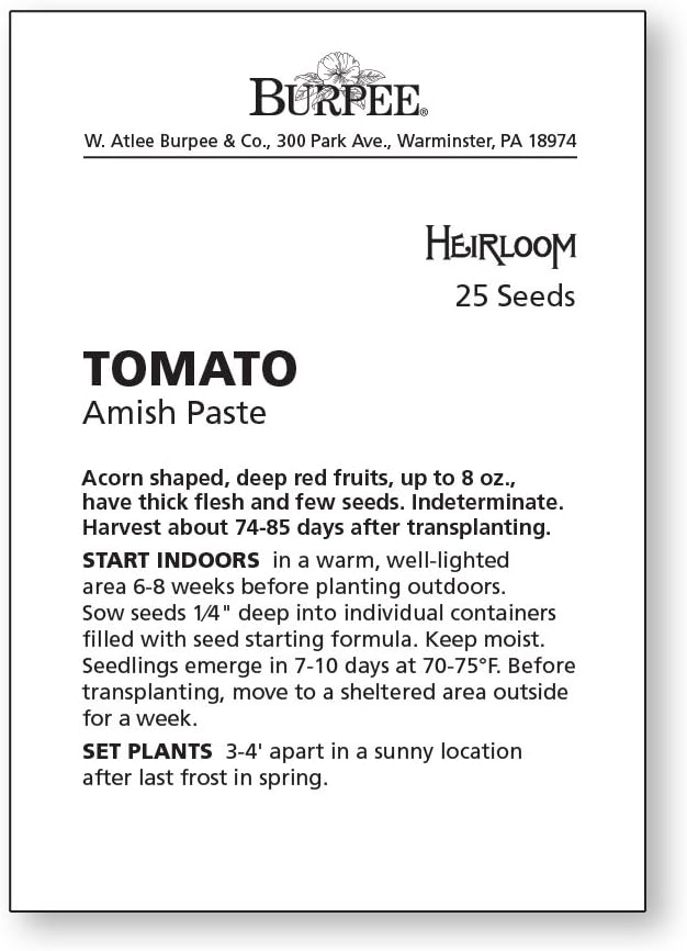 Burpee 'Amish Paste', Tomato Seeds, 25 Non-GMO seeds