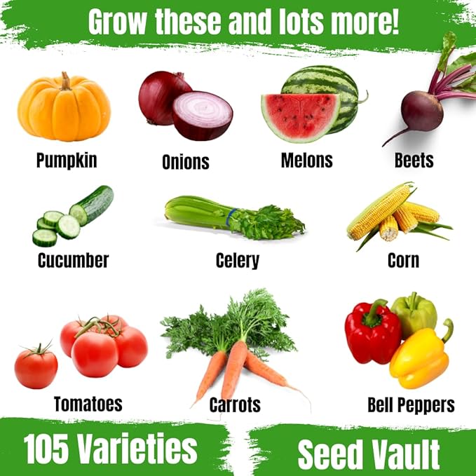 Survival Garden Heirloom Seeds Non GMO - 105 Varieties of Herb, Fruit and Vegetable Seeds for Planting Home Garden Plus Seed Storage Organizer Vault - Non Hybrid Open Pollinated by Grow For It