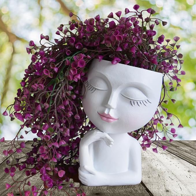 Face/ Head Planters, Women Face Small Plant/ Flower Pots with Drainage for Indoor Outdoor Succulents, White Vase Decor for Women Gifts(7 Inch)