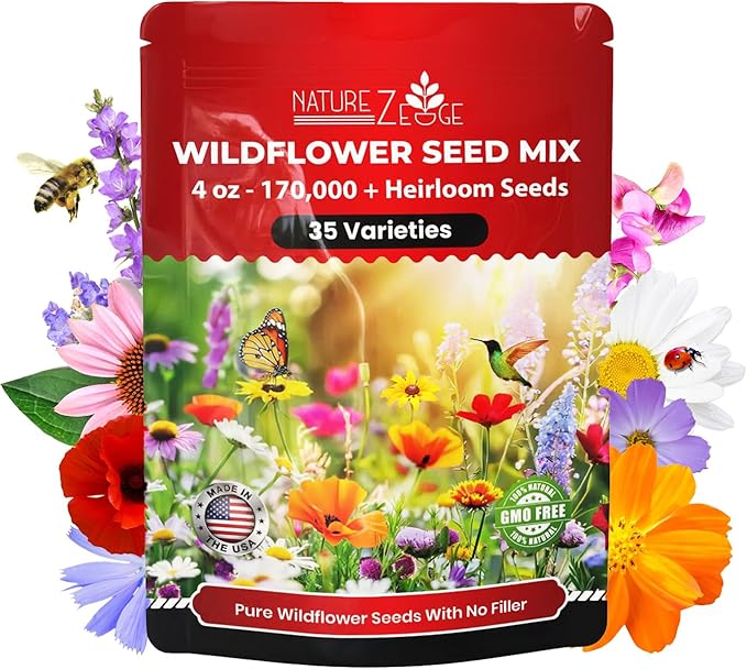 NatureZ Edge Wildflower Seeds Mix – 1/4 lb, 170,000 Seeds, 35 Variety Perennial & Annual Flower Seeds to Plant Outside, Bulk Wildflower Seeds, Wild Flower, Semillas de Flores