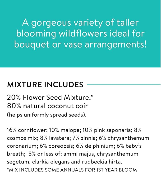 Burpee Wildflower Seeds Cutting Mix | 25,000 Bulk Seeds, Multi, 1 Bag | 15 Varieties of Non-GMO Flower Seeds | Perennial Wildflower Seeds Pollinator Mix | Covers 1,000 Sq. Ft.