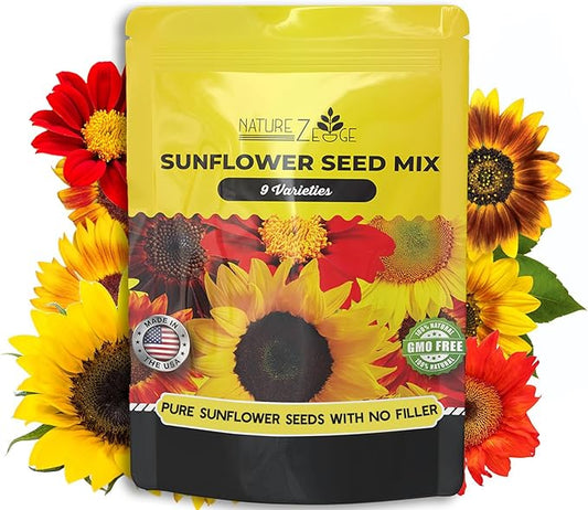NatureZ Edge 2600+ Sunflower Seeds for Planting Bulk Variety Pack, Get More Sunflower Seeds to Plant, from Dwarf Sunflowers to Giant Sunflower Seeds, Includes Mammoth Sunflower Seeds, Non-GMO