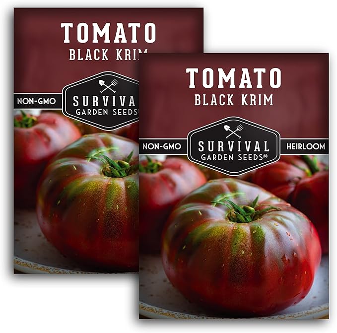 Survival Garden Seeds - Black Krim Tomato Seed for Planting - 2 Packets with Instructions to Plant & Grow Delicious Fresh Slicing Tomatoes in Your Home Vegetable Garden - Non-GMO Heirloom Variety