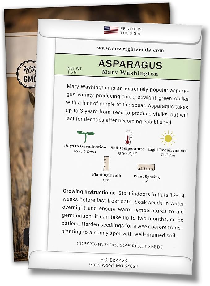 Sow Right Seeds - Mary Washington Asparagus Seed for Planting - Non-GMO Heirloom Packet with Instructions to Plant an Outdoor Home Vegetable Garden - Classic Perennial Stalks with Hearty Flavor (3)