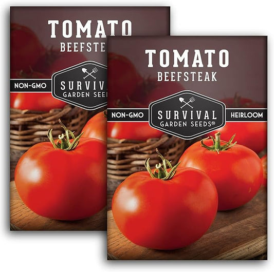 Survival Garden Seeds - Beefsteak Tomato Seed for Planting - Packet with Instructions to Plant and Grow Delicious Tomatoes in Your Home Vegetable Garden - Non-GMO Heirloom Variety - 2 Pack