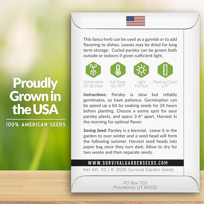 Survival Garden Seeds - Curled Parsley Seed for Planting - 5 Packs with Instructions to Plant and Grow Nutritious Curly Parsley Herb Plants in Your Home Vegetable Garden - Non-GMO Heirloom Variety