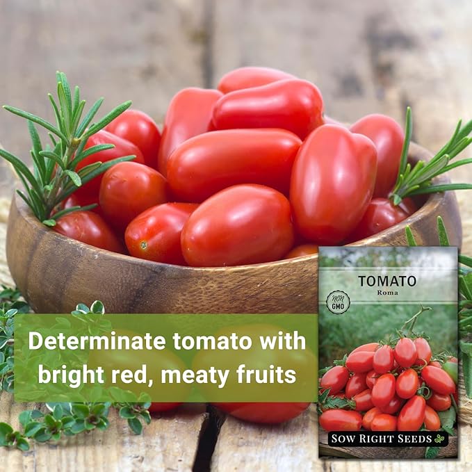 Sow Right Seeds - Roma Tomato Seeds for Planting - Non-GMO Heirloom Packet with Instructions to Plant a Home Vegetable Garden - Classic Medium Red Tomato - Great for Sauce Making (4)