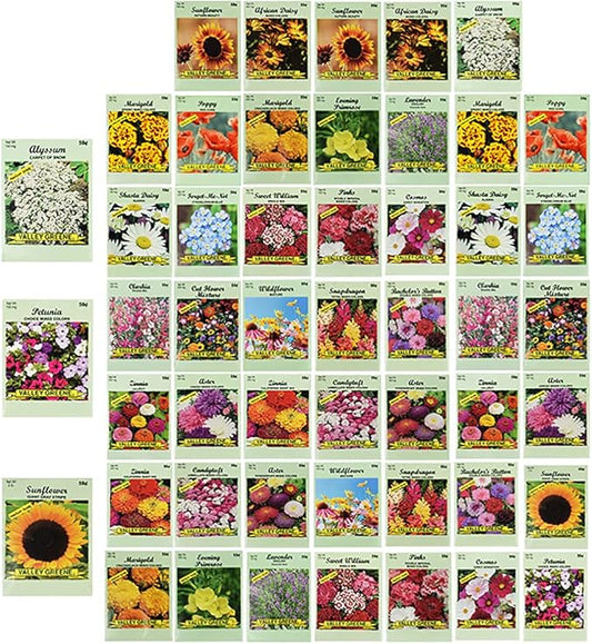 Set of 50 Assorted Flower Seed Packets! Flower Seeds in Bulk - 10+ Varieties Available!