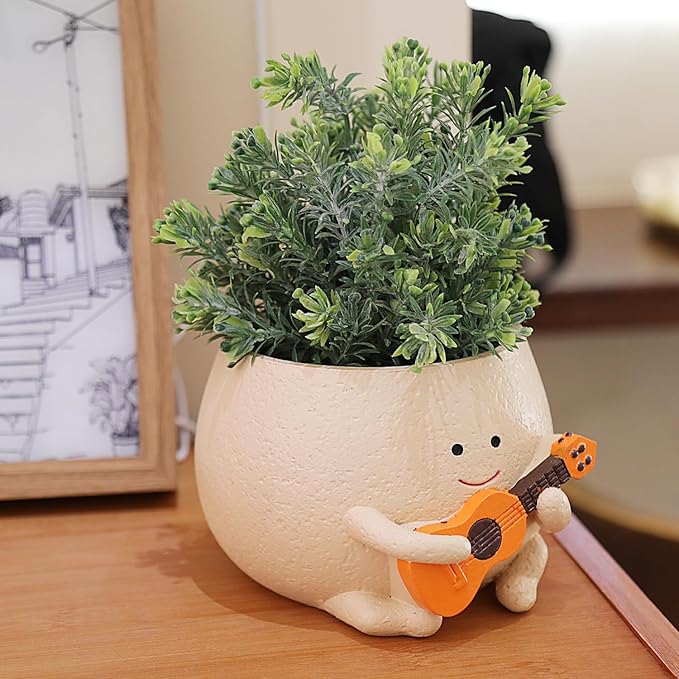 Face Planter Pots for Indoor Plants Cute Guitar Plant Pot, Smiley Face Flower Pots Succulents Planter Gift Ideal for Mother and Christmas (L)