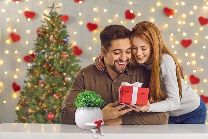 Face Planter Pots Head Cute Resin Cactus for Indoor and Outdoor Face Vase Home Decor Bookshelf Decor Unique Loving Heart Succulent Pots for Valentine's Day Mother's Day Wedding Anniversary