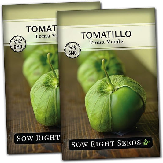Sow Right Seeds - Toma Verde Tomatillo Seeds for Planting - Non-GMO Heirloom Packet with Instructions to Plant a Home Vegetable Garden - Mexican Husk Tomato - Ground Cherries Great for Salsa (2)