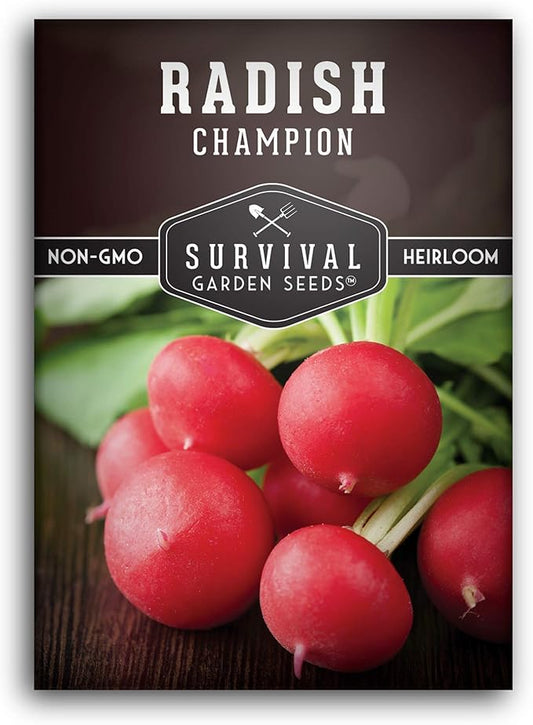 Survival Garden Seeds - Champion Radish Seed for Planting - Packet with Instructions to Plant and Grow Red Radishes in Your Home Vegetable Garden - Non-GMO Heirloom Variety Vegetable Seed