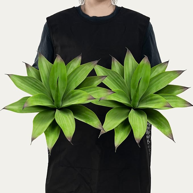 Fake Plants Artificial Agave Plants,Large UV Resistant Fake Agave Planters for Indoor and Outdoor Decorating Tropical Plant Succulents Greenery Indoor Decor13.8 (2Pack, Dark Green)