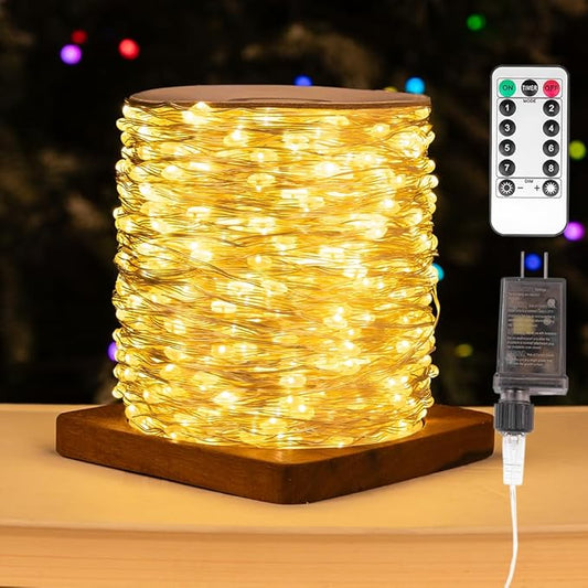 Fairy Lights Plug in,200FT 600 LEDs Waterproof Led String Lights,Twinkle Light with 8 Modes Remote for Outdoor Indoor Christmas Wedding Birthday Garden Party Decorations,Warm White
