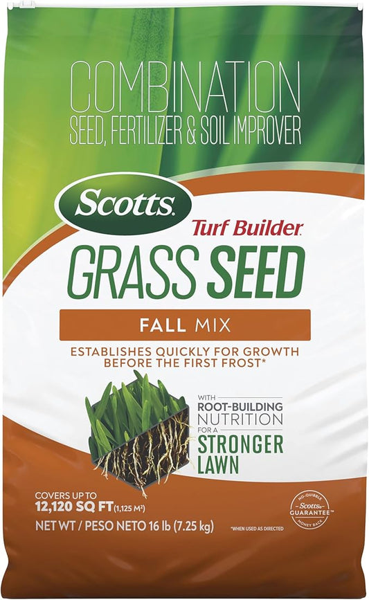 Scotts Turf Builder Grass Seed Fall Mix, Grass Seed Mix with Fertilizer and Soil Improver, 16 lbs.