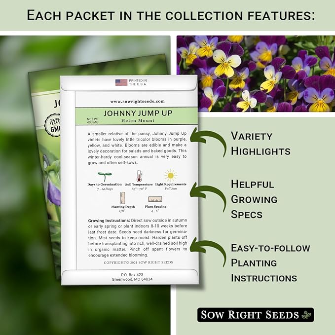 Sow Right Seeds - Part Shade Flower Seed Collection for Planting - 5 Packets Blue Columbine, Violet, English Daisy, Forget-me-not, and Rainbow Coleus - Non-GMO Heirloom to Grow in Low Sun Areas