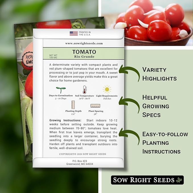 Sow Right Seeds - Rio Grande Tomato Seeds for Planting - Non-GMO Heirloom Packet with Instructions to Plant a Home Vegetable Garden - Red Cherry Variety for Snacking - Super Vigorous (1)
