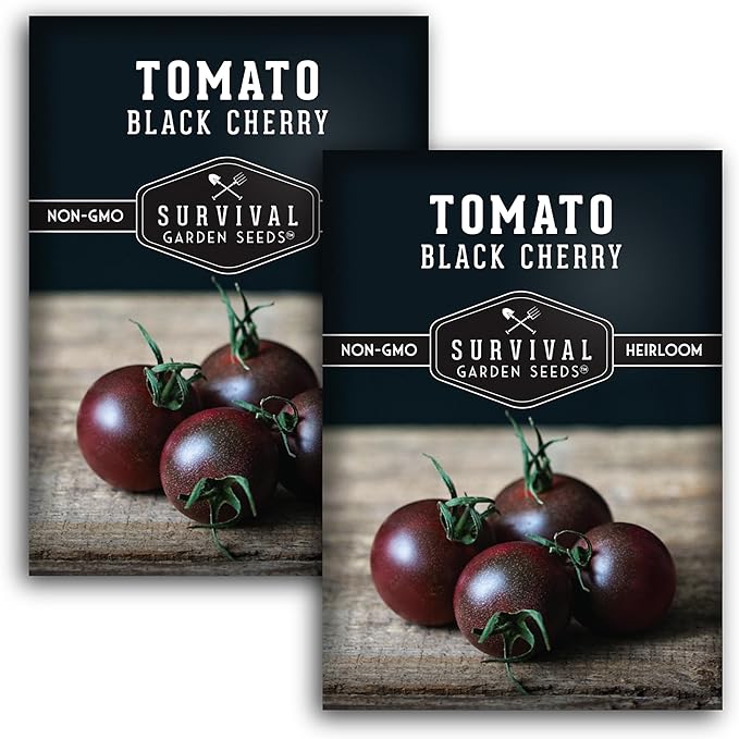 Black Cherry Tomato Seed for Planting - 2 Packets with Instructions to Plant & Grow Reddish-Purple Cherry Tomatoes in Your Home Vegetable Garden - Non-GMO Heirloom Variety - Survival Garden Seeds